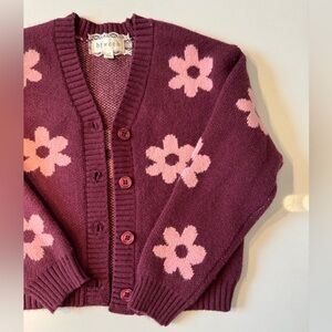 Burgundy and Pink Flower Sweater